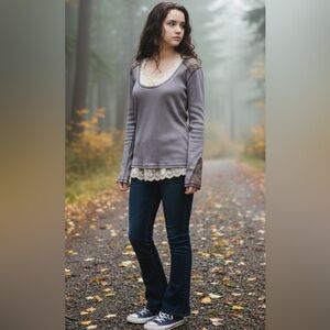 Maurices Y2K Vtg Lace Accent Waffle Knit Thermal Tee M Elena Gilbert Bella Swan